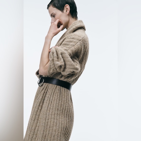 Zara Beige Rib Knit Coat - Picture 7 of 12
